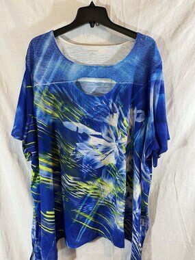 Catherines Women’s 4X (30/32) Blue Floral Print Short Sleeve Blouse